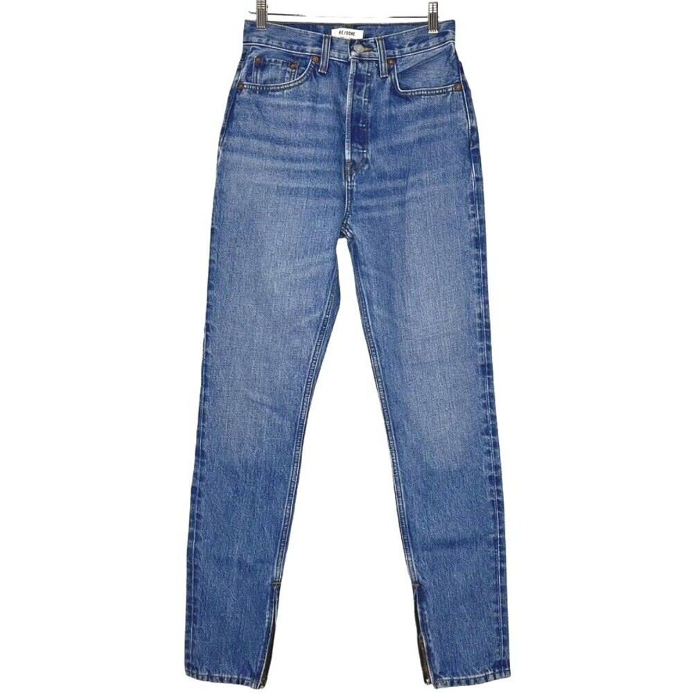 Re/Done Super High Drain Pipe Womens 27 Atomic Blue Cotton Button Fly Skinny